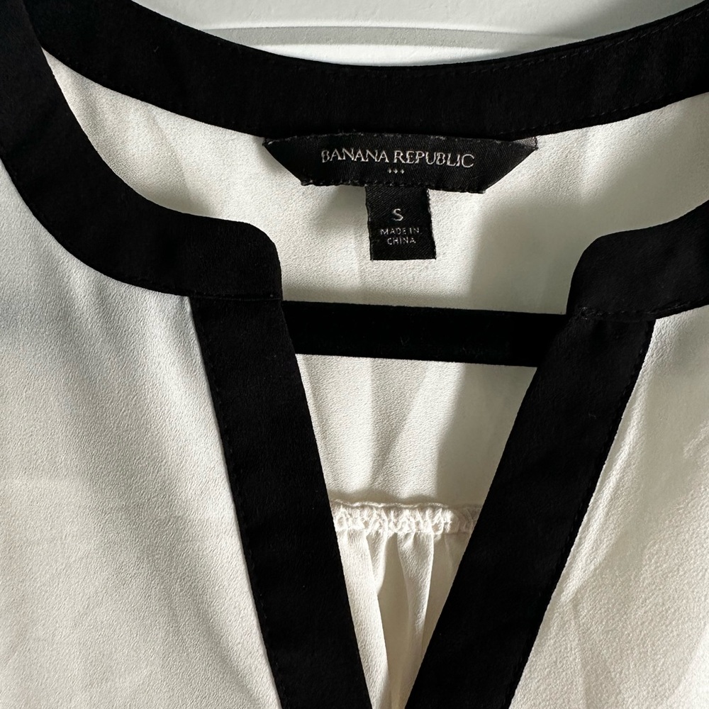Ivory Blouse with Black Accent Neckline